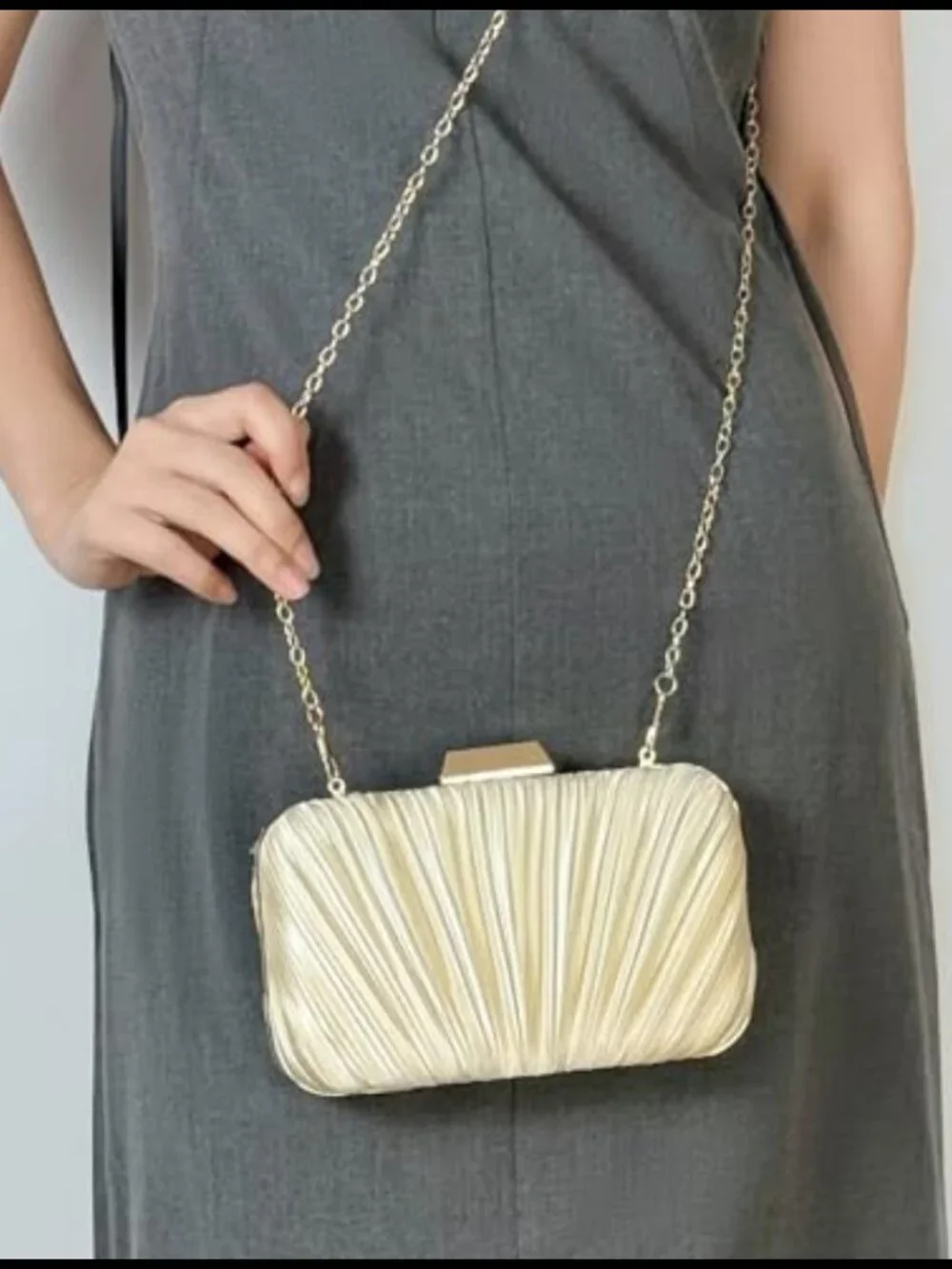 Pleated Glitter Evening Clutch with Chain Formal Party Bridal Handbag
